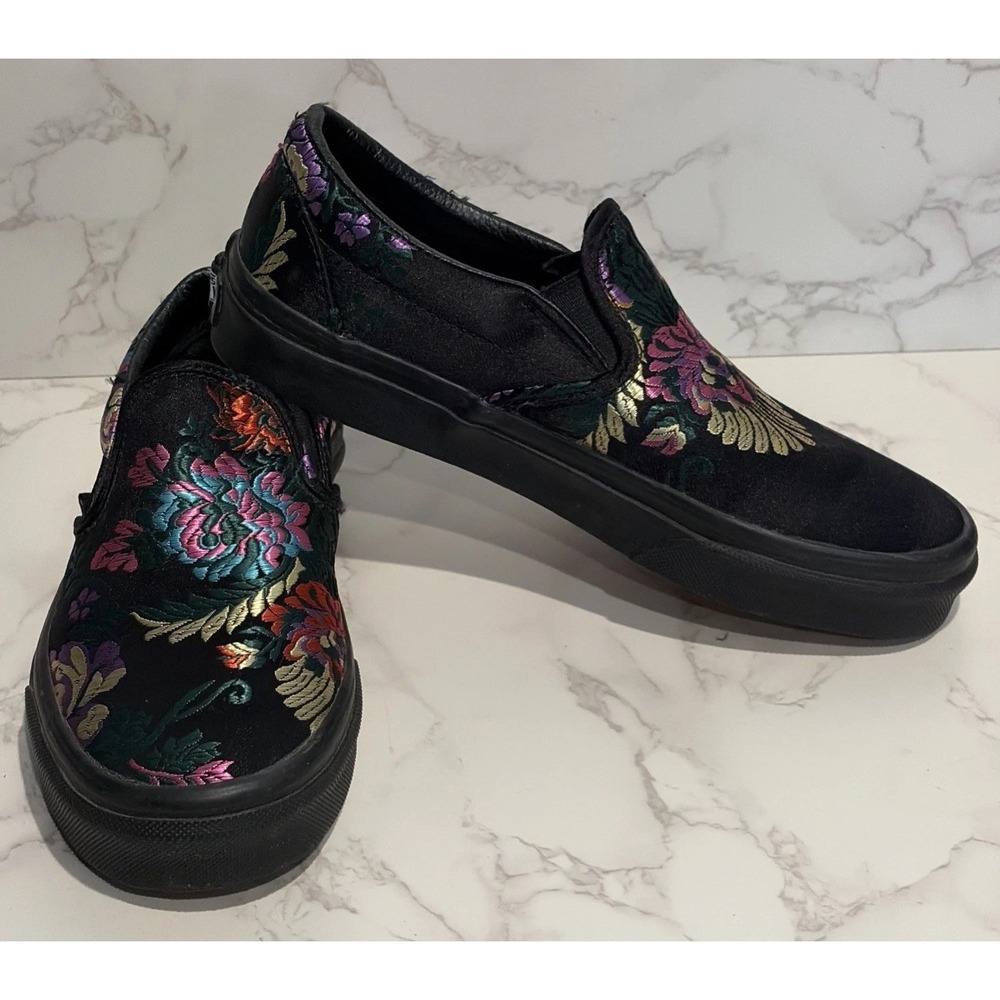 VANS Classic Slip On Festival Satin Skate Shoe Sz Men 4.5 Wmns 6 Embroidered